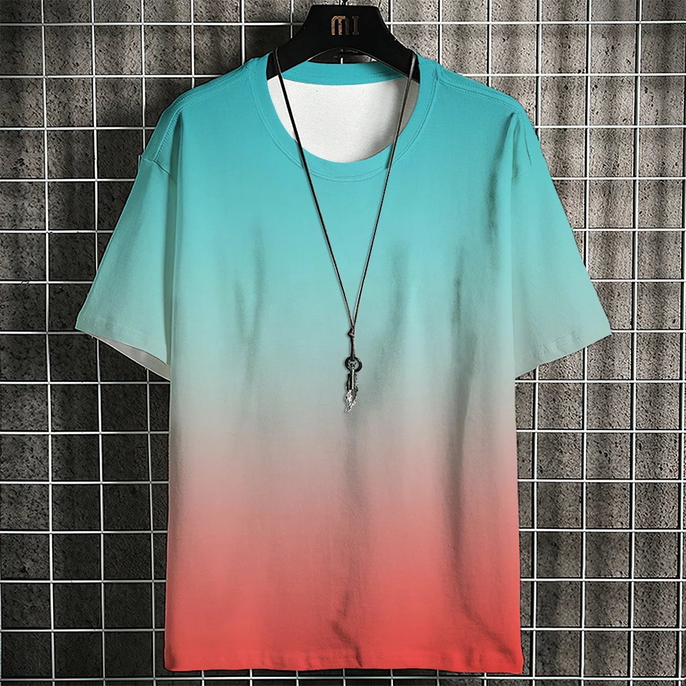 Summer Mens Tshirt Gradient Print Pattern Simple Trend Classic Street Style Clothing Casual High Quality Top 250122