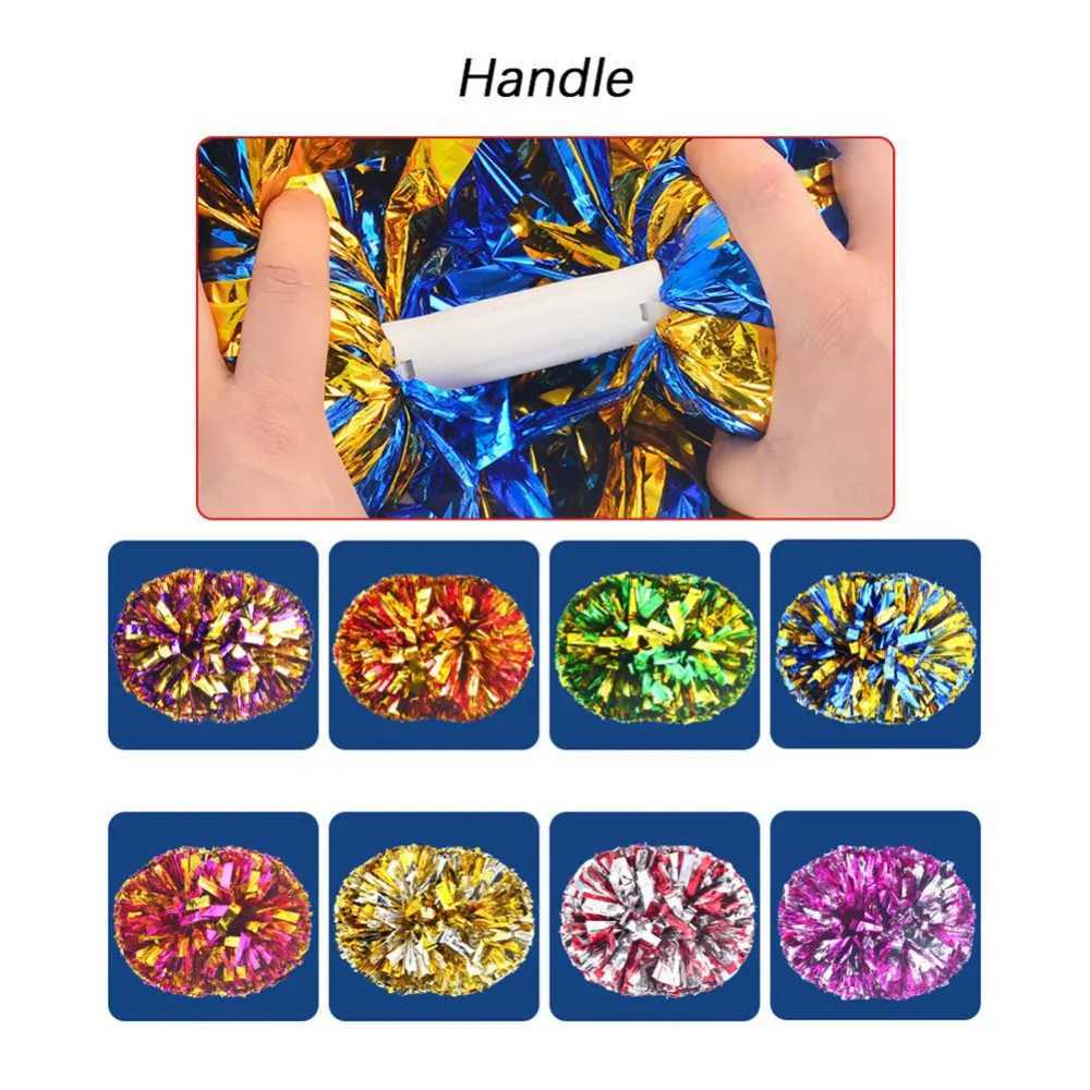 Plastic Double Hole Handle Cheerleader Pom Poms Metallic Streamer Club Sport Supplies Dance Party Decorator Cheerleading PropW250121