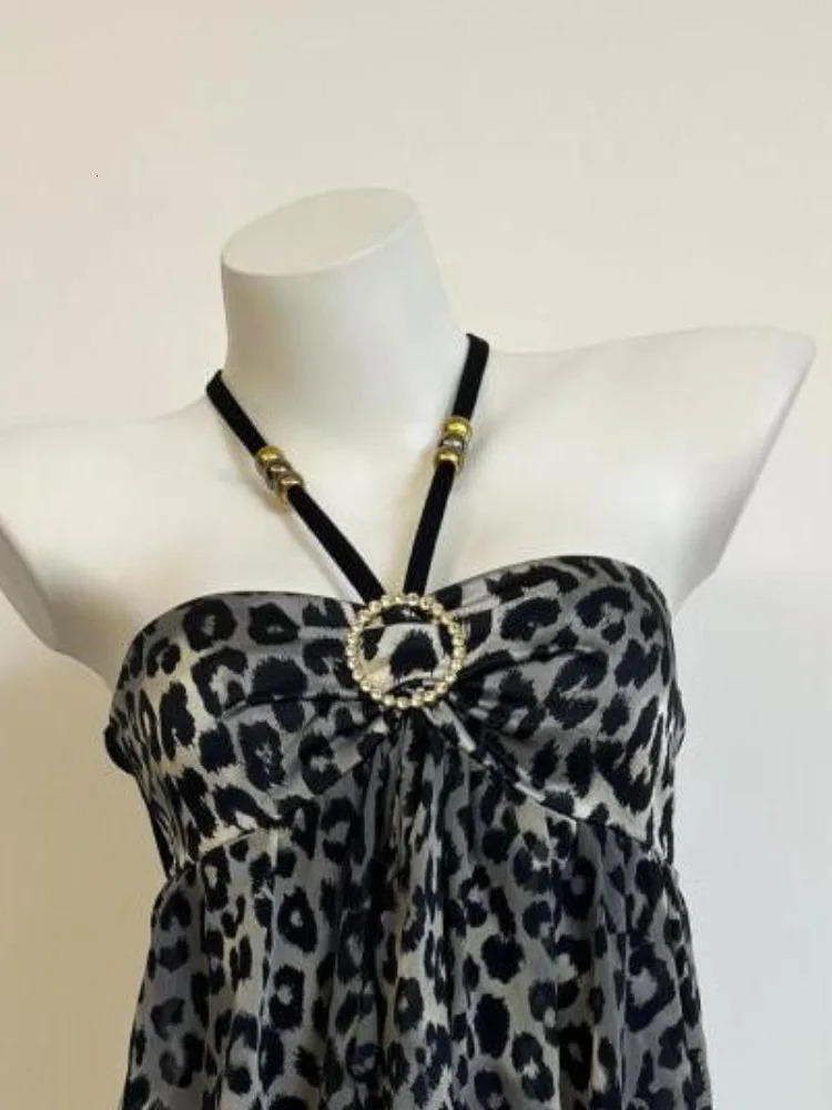 Women Clothing Summer Crop Tops Ropa Mujer Halter Backless TLoose Vest Sweet Korean Camis Korean Leopard Print Sexy Tanks 250116