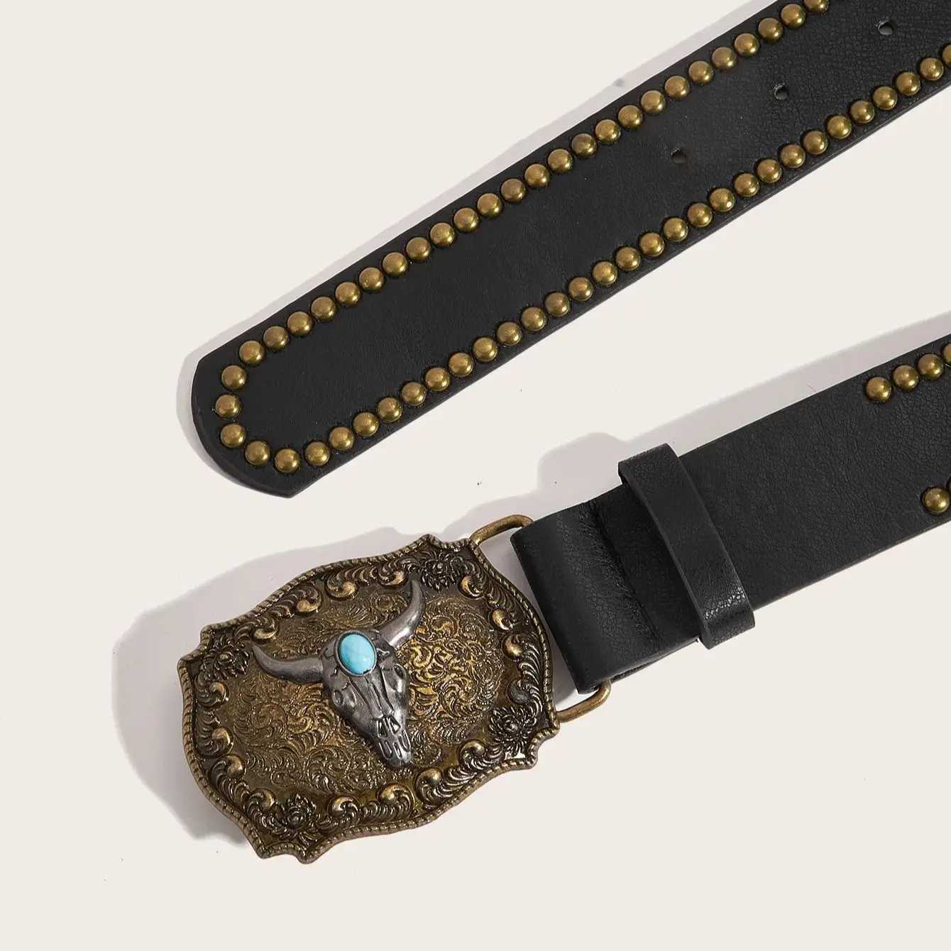 1 piece of western style cow head buckle PU belt for men and women W250120