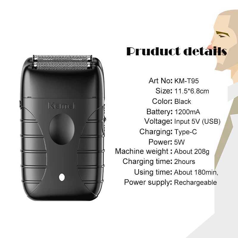 Kemei T95 New Electric Shaver with LED Display Screen Rechargeable Hair Beard Razor Bald Head Shaving for MenW250117