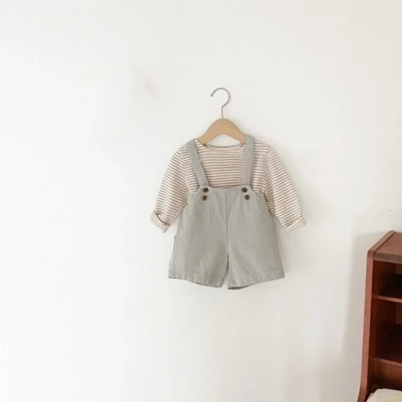 Korean Style Summer Kid Boy Girl Shorts Khaki Light Grey Blue Sling Pants Loose Trousers Children Retro Overalls E3257 250117