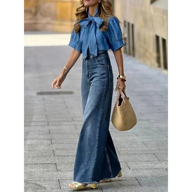 Modigirl Womens Casual Blue Jeans Pants Autumn Spring Vintage Bottoms with Pockets Woman HighWaisted Straight Leg Denim 250122