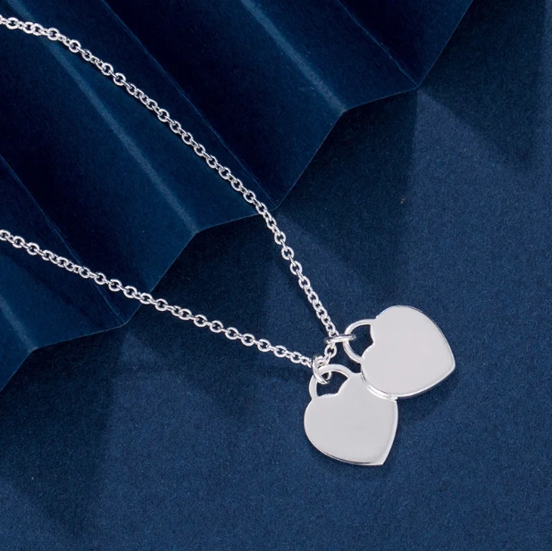 Pendant Necklaces Designer Classic Double Heart With Drip Glue Inlaid Dia Gold Plated Fashion Love Gift Pendant Necklace RR