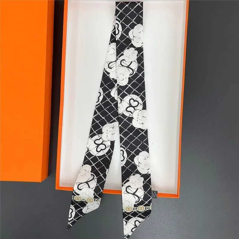 Long Silk Scarf Women Luxury Haiand Black And White Plain Color Print Wr Tie Bag Ribbon Fashion Foulard Womens Headscarf W250118