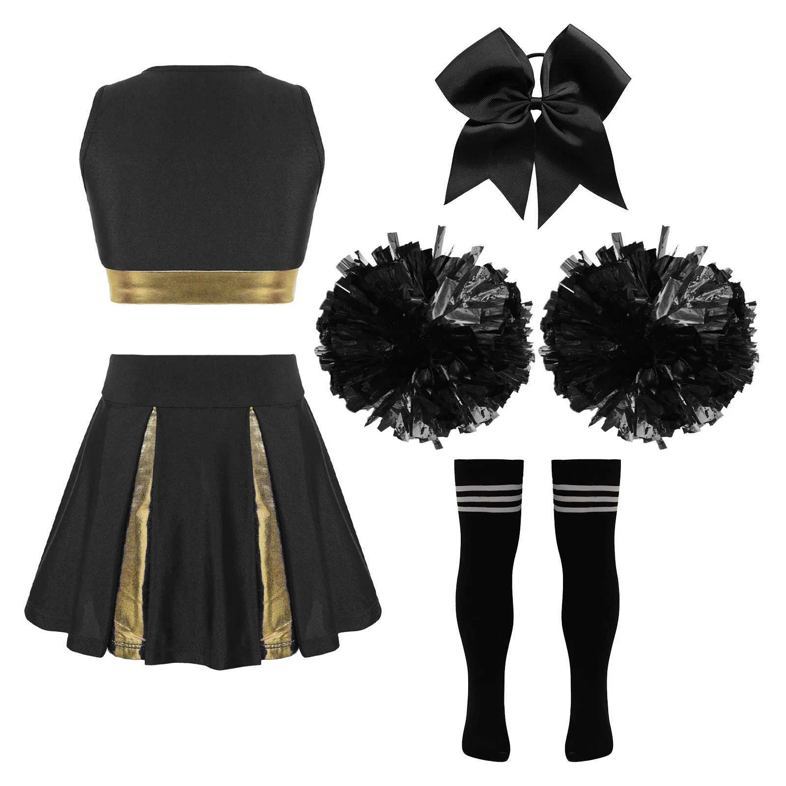Kids Girls Cheer Leader Halloween Performance Uniform Costume High School Crop Top Pleated Skirt Set Cheerleading Cosplay OutfitW250121