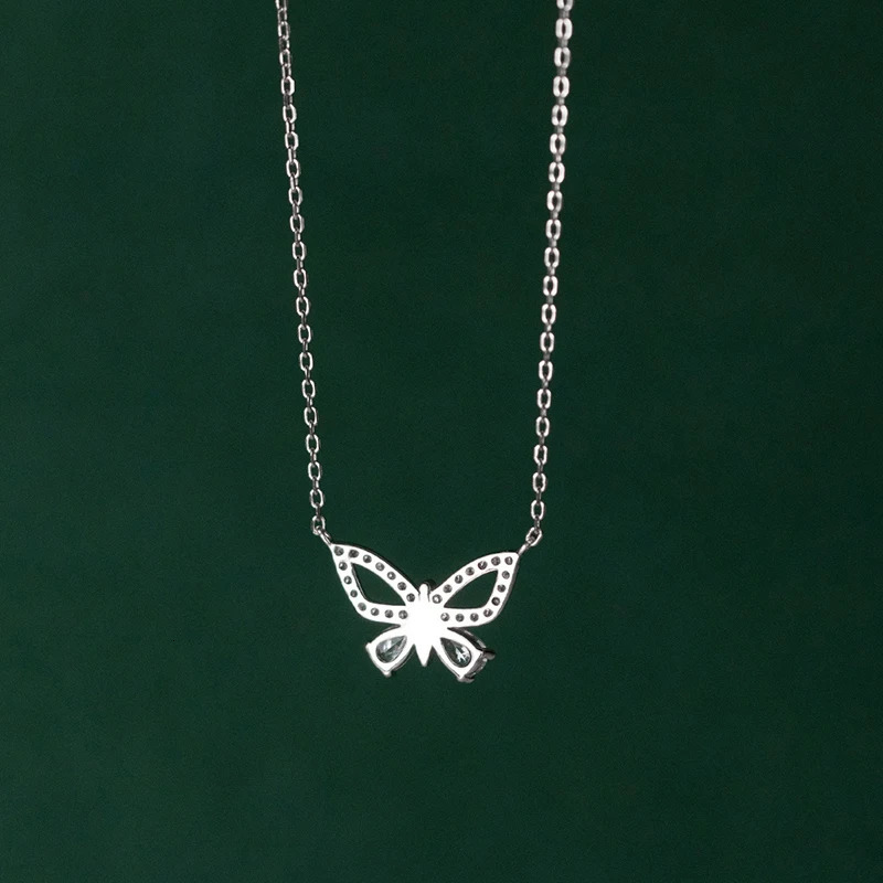 WANTME 925 Sterling Silver Shiny CZ Romantic Butterfly Clavicle Pendant Charm Necklace for Women Fashion Wedding Party Jewelry 250117