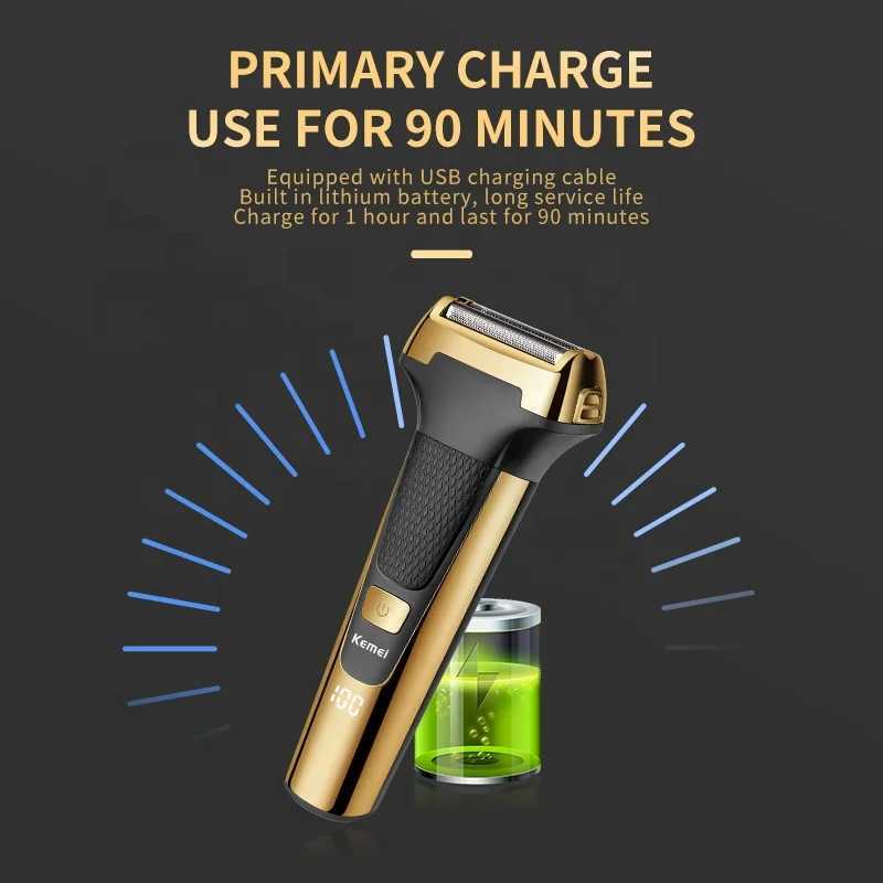 Kemei Multifunctional Men Electric Foil Shaver Gold Reciprocating Razor Nose Ear Trimmer 3 In 1 USB Hair Cutting Mane ClipperW250117