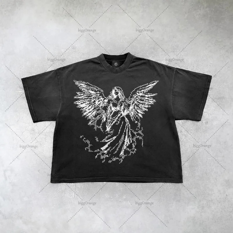 Gothic Punk Harajuku Retro Graphic Top Y2K Streetwear Anime Print Oversized TShirt Men Fashion Cotton Casual Short Sleeve 250122