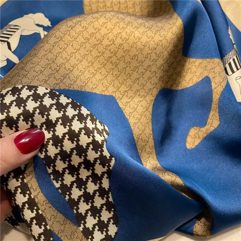 Luxury Brand Print Silk Square Scarf Women Soft Satin Horse Haiand Neckerchief Off Hijab Headband Foulard Bag Ribbons Gift W250118