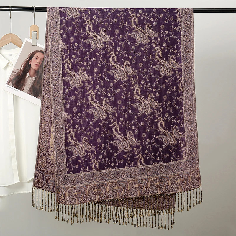 Tassel Blanket Paisley Jacquard Pashmina Fashion Shawl Wrap Cashmere Scarf Women Neckerchief Poncho Hijab Stoles 2025 250120