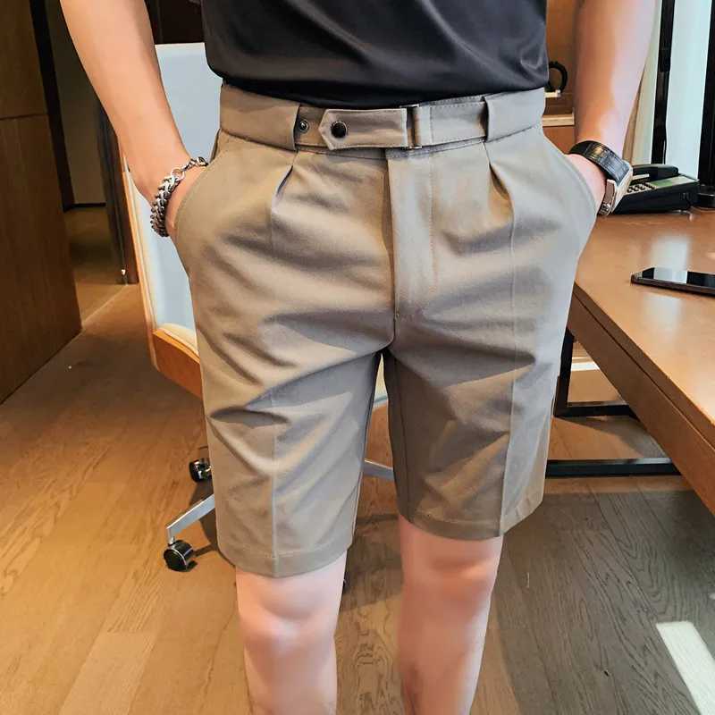 Fashion Summer Knee Length Shorts With Belt Men Clothing Business Formal Wear Slim Fit Casual Solid color Short Homme 4 Colors W250117
