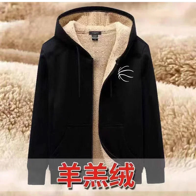 Fashion print Tracksuit Men Lamb Cashmere Winter Hooded Sweatshirt Thick Warm Sportswear Men Sets Male Casual Suit Two Piece Set 250121