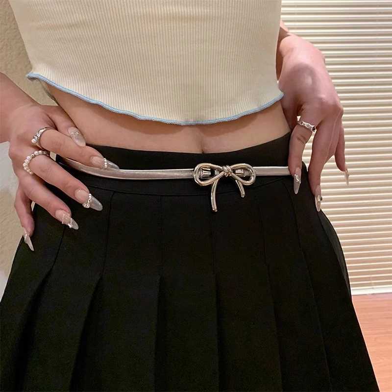 Ladies Elastic Metal Bowknot Y2K Girls Belt Women Narrow Female Elegant Waistband Waist Decorate For Dress W250120