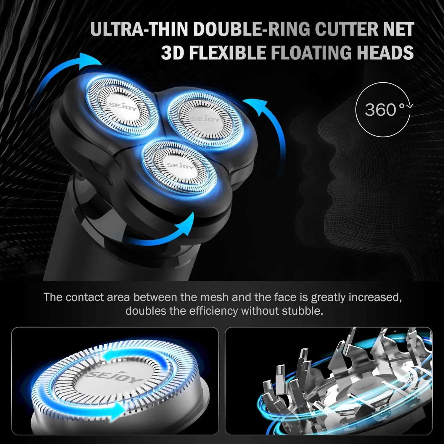 Sejoy Shavers for Men Electric Razor Waterproof IPX5 Electric Shaver Fast Charging-3D Floating Head Shaving ManeW250117