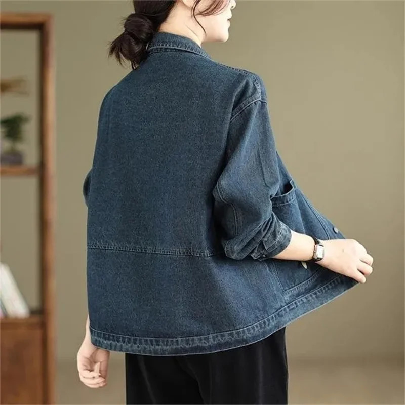 2024 Autumn Women Denim Jacket Retro Long Sleeve Jeans Female Loose Casual Coat Outwear Overwear 250113