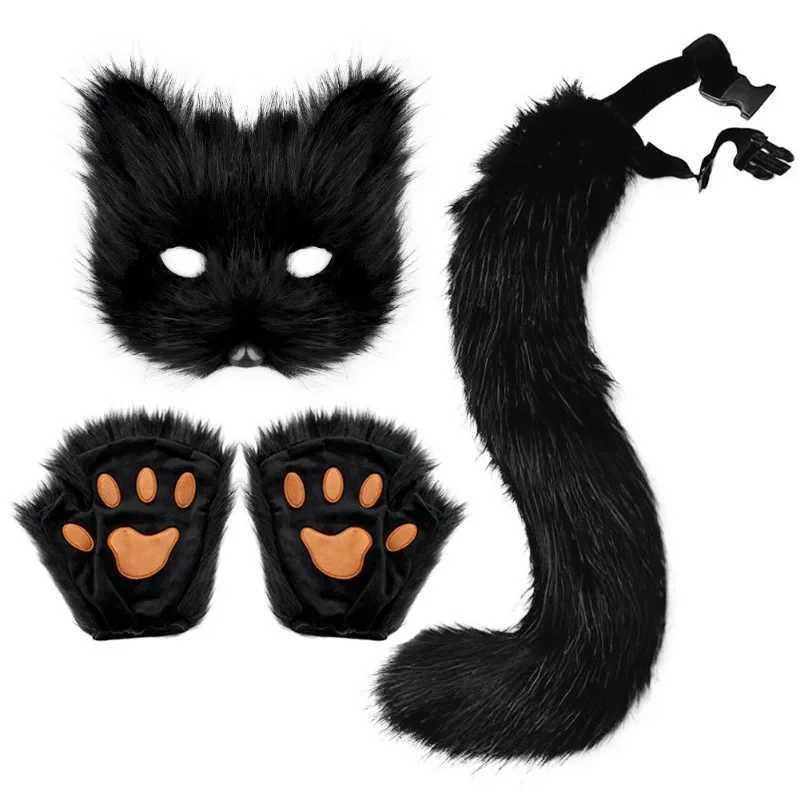 Foxes Mask+Tail +Gloves Set Halloween Cosplays Costume Accessory Theme Party Dress Up Props Carnival Party Costumes Accessories W250117