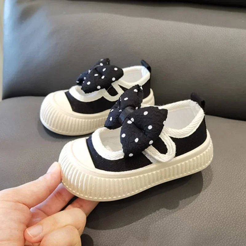 Girls Fashion Shoes Canvas Sneaker Kids Polka Dot Bow Princess Flats Breathable Baby Student Soft Sole Casual Spring 250115