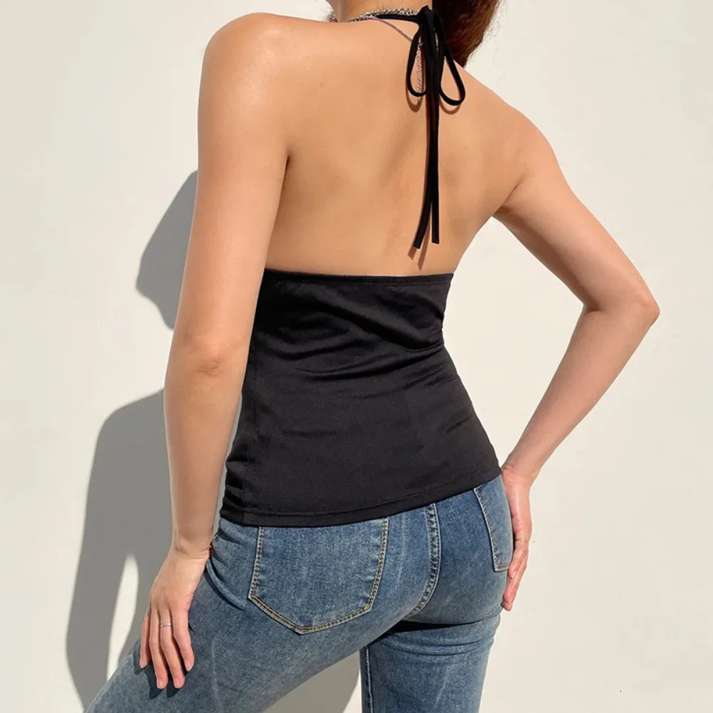 Y2k Bandage Crop Tops Women Black Backless Top Lace Up Cute Party Beach Summer Sweats Retro Basic Mini Vest Edgy Punk Clothes 250116