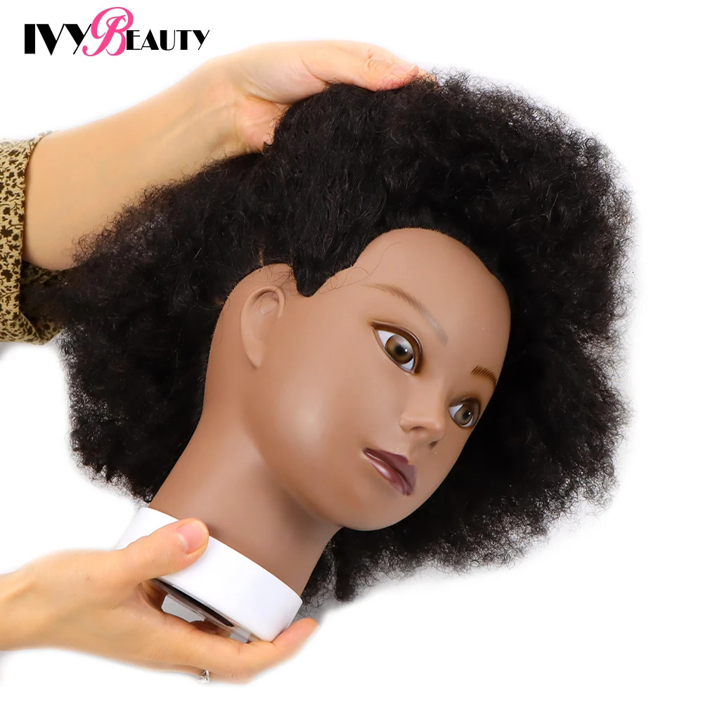 African American Mannequin Head With Human Hair 16inch Hairdresser Training Manikin Head For Practice Styling Braiding 250114