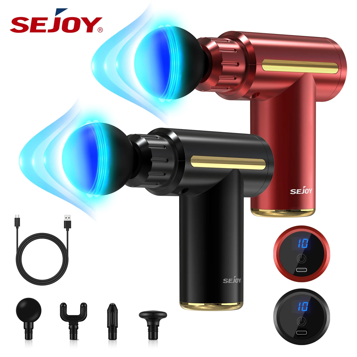 Portable Fascia Gun Deep Tissue Massage Adjustable Speed Equipment with LED Touch Screen 4 Replaceable Heads 250108