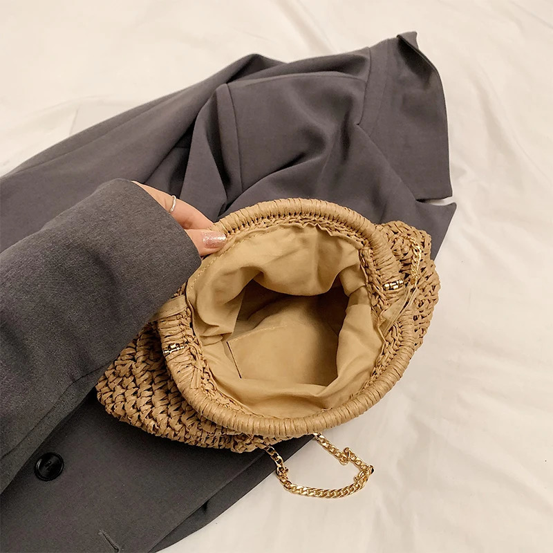 2024 Summer Straw Weaving Crossbody Bag Fashionable and Casual Shell Bag Womens Shoulder Bag with Excellent Texture 250207