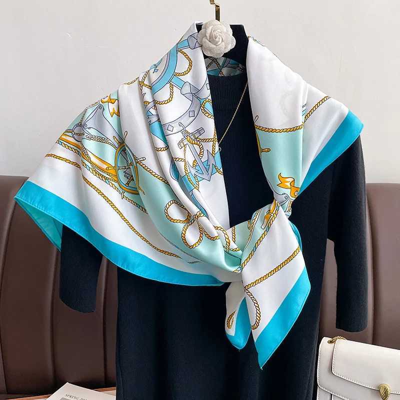 Brand Twill Silk Scarf Women Luxury Shl Wr 90cm Square Headband Print Neck Tie Female Hijab Satin Echarpe 2024 Bandana W250118
