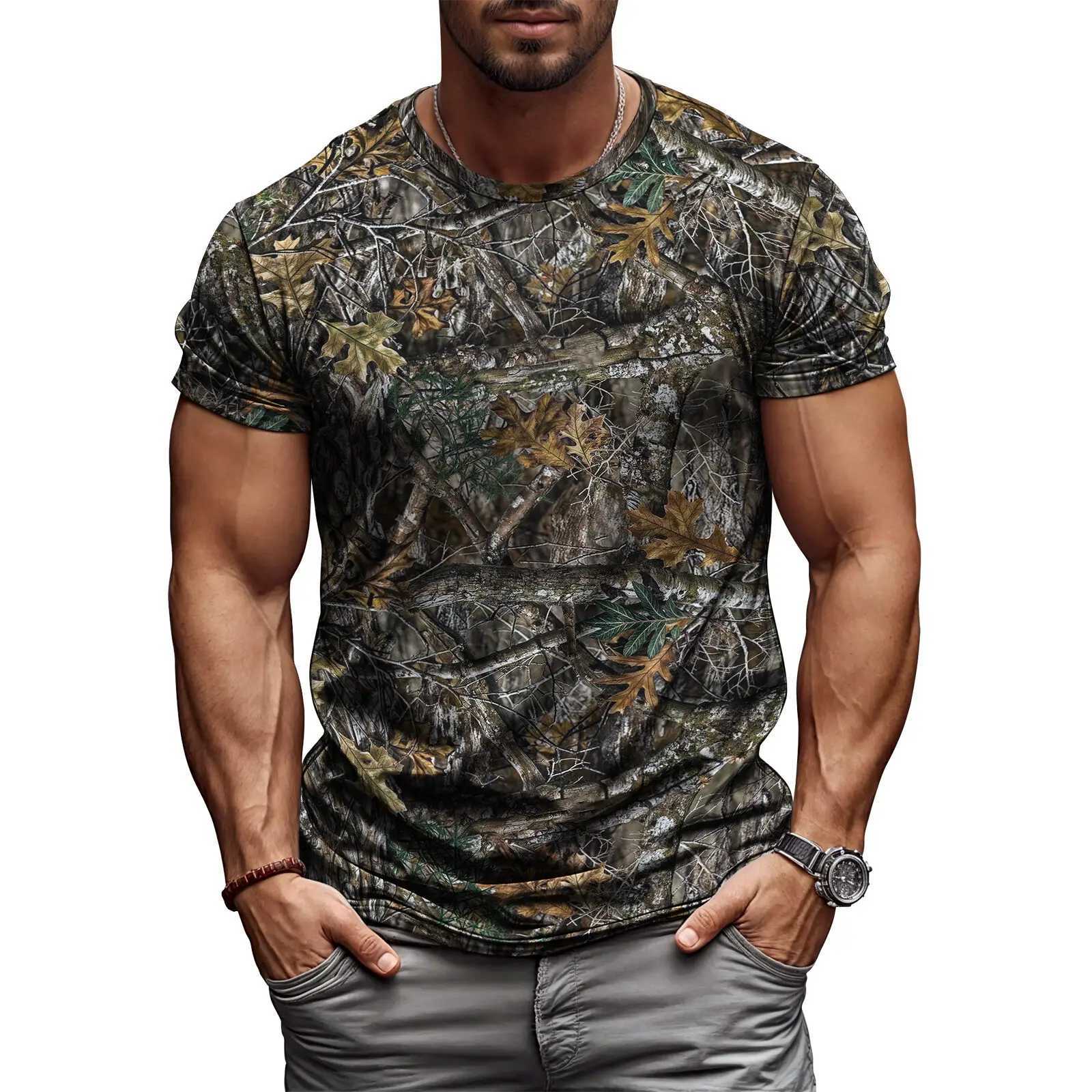 Outdoor Ropa Hombre Mens T-shirt Y2K Tree Camouflage Street Clothing Harajuku Clothing Printed Casual Top W250117