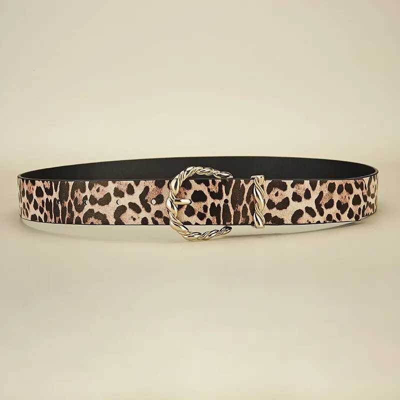 1 new womens belt retro leopard print belt trend gold alloy buckle belt PU belt womens belt W250120