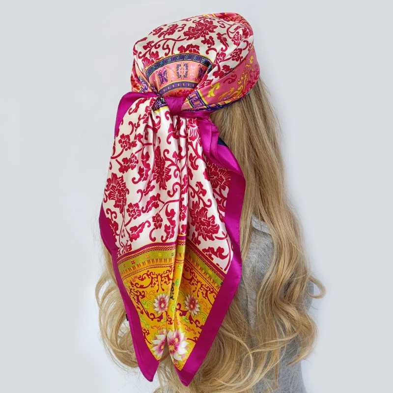 Fashion Square Silk Scarf Women Headband 90*90cm Print Neck Scarfs Off Hair Band Hand Kerchief Female Bandana Heaear W250118
