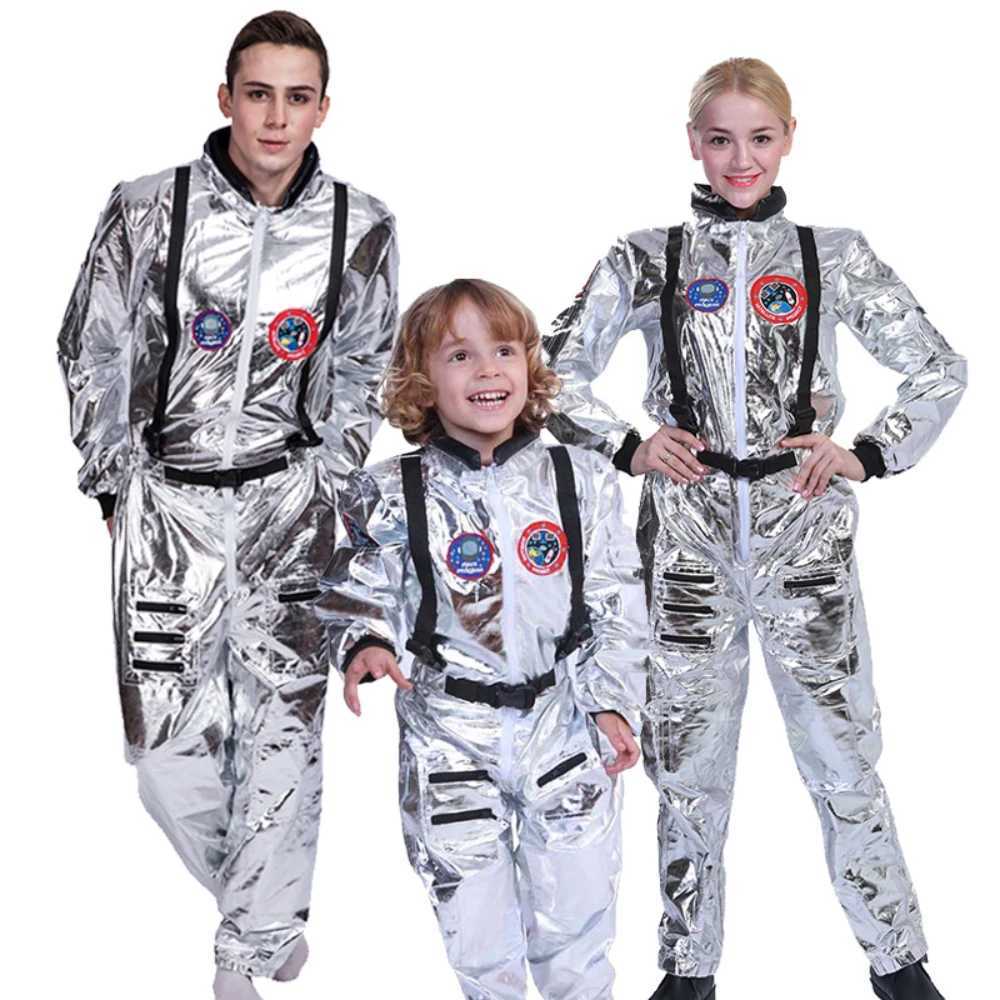Halloween Adult Children Astronaut Costume Silver Spaceman Men Women Space Suit Halloween Performance Costume Party Dress Up W250117