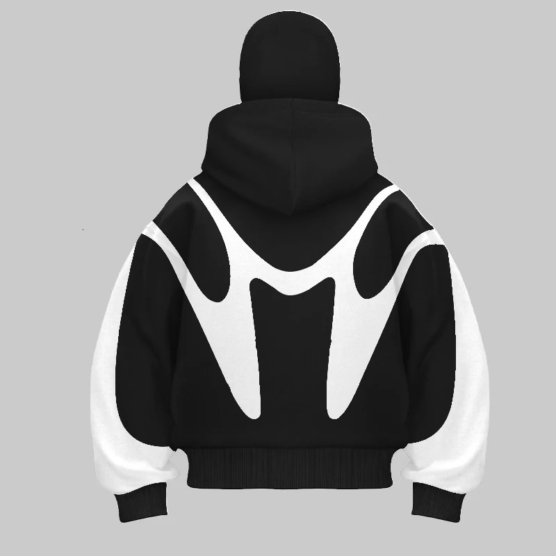 Retro Printed Devil Pattern Double Hat Style Hoodie Y2K Harajuku Casual Couple Zipper Hoodie Sportswear Fashion Street Clothing 250109