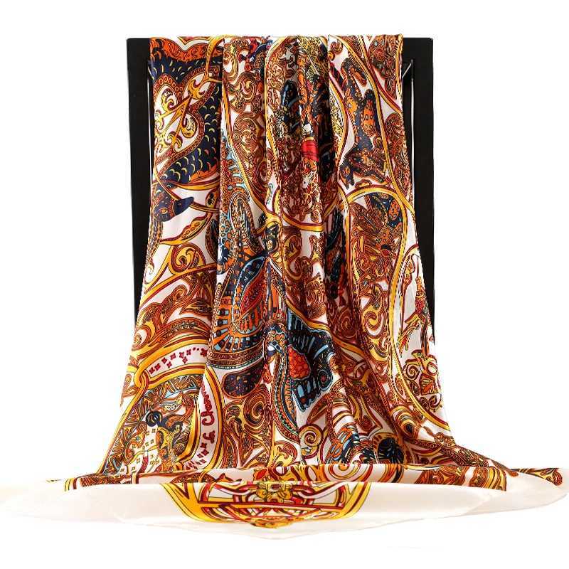 90*90cm Fashion Silk Satin Neck Scarves Women Square Shls Floral Printed Kerchief Hijab Female off Ladies foulard muffler W250118