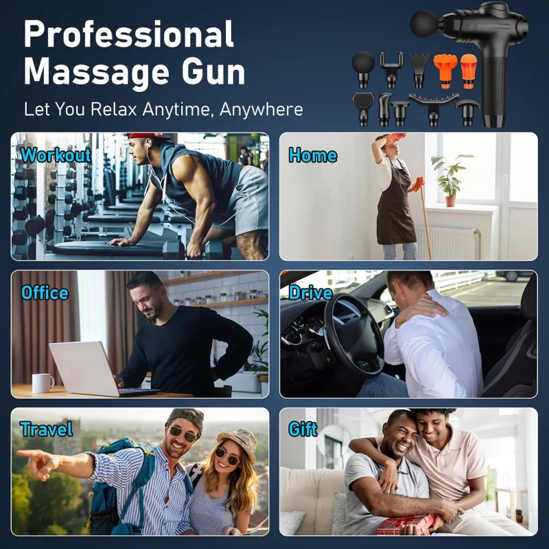 Massage Gun Deep Tissue Back for Athletes Pain Relief Attaching 10 PCS Replacement Heads 250108