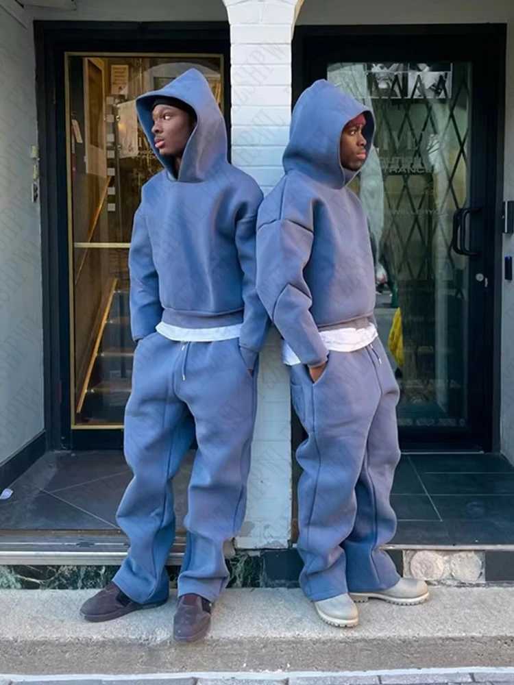 Y2K High Street Gothic Solid Color Sweatshirt Set Punk Harajuku Retro Hip Hop Rock Pocket Casual Street Clothing Mens Sports Pants W250117