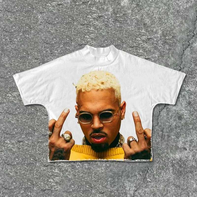 Fashion rapper graphic printing casual cut T-shirt mens Y2K summer short sleeved retro oversized T-shirt womens top W250117