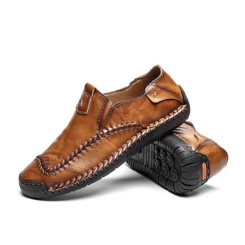 high quality leather casual boat shoes for men low cut handmade comfortable 47 48 new 2024 walking big size shoe brown khakiXJ250118