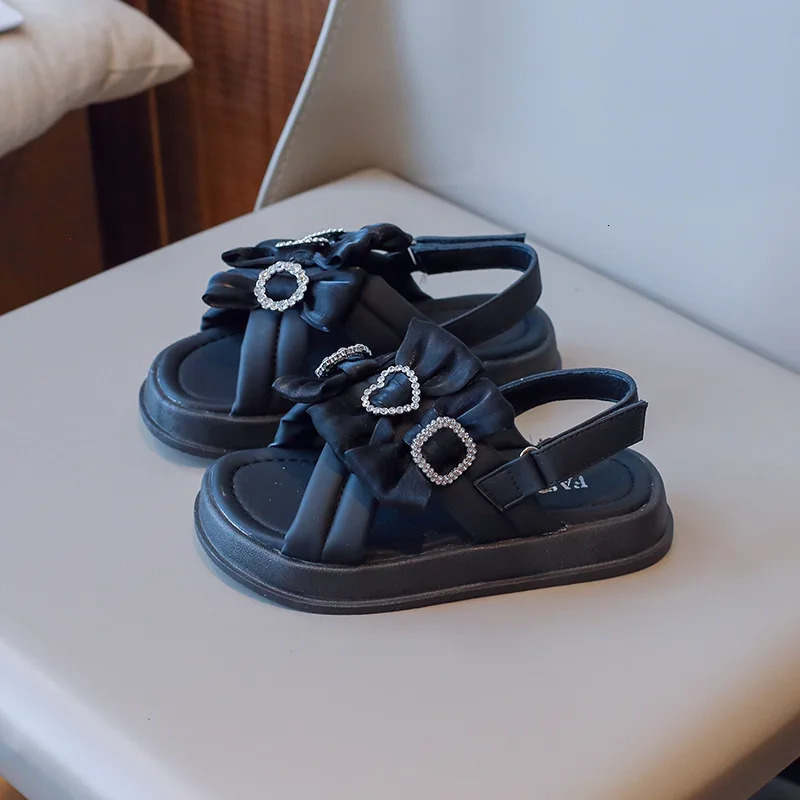 Child Sandals for Girls Rhinestone Bow Flat with Kids Shoes Princess Girls Sandal Children Summer Shoes for Sandy Beach 250117