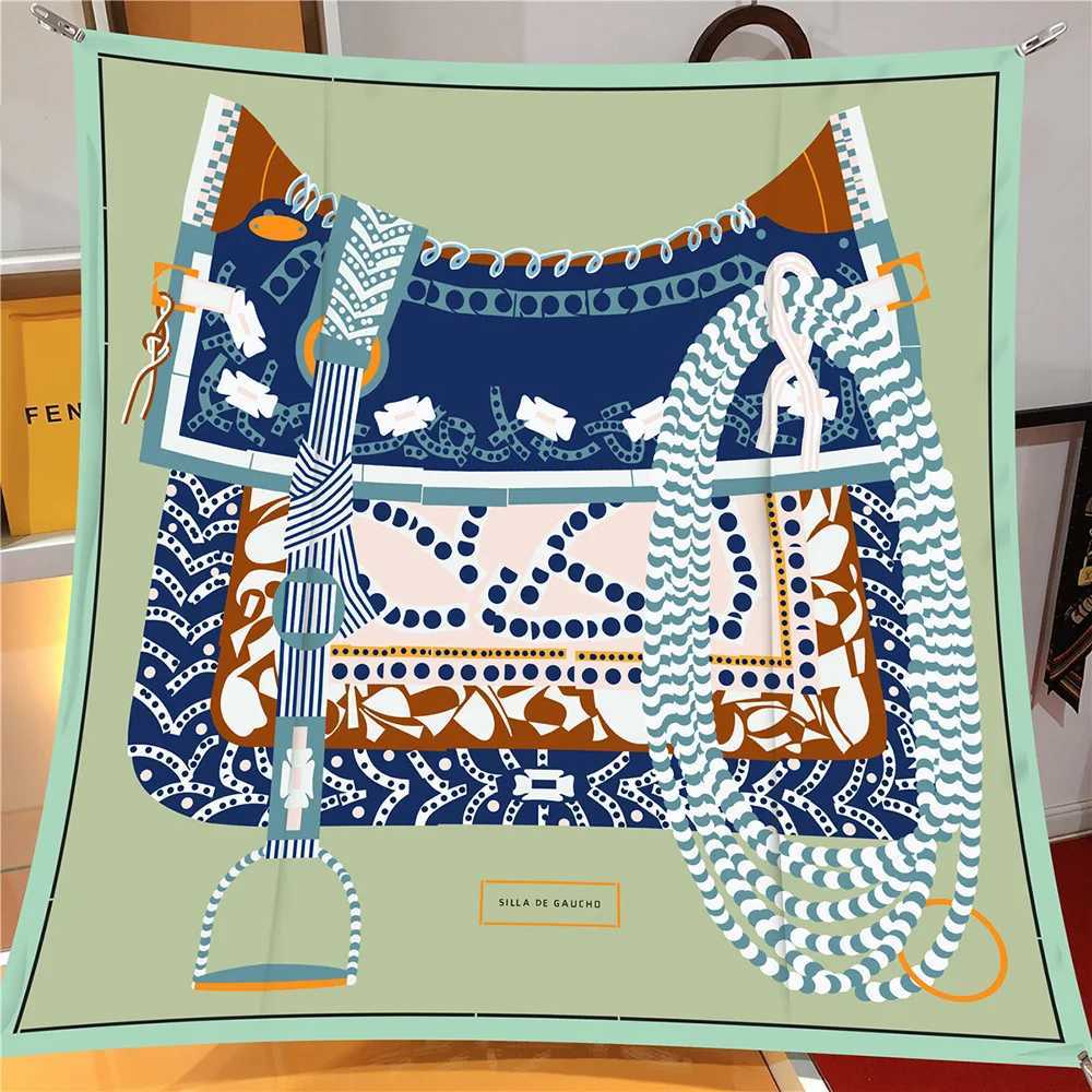 New 90cm Twill Silk Scarf Shl Luxury Brand Saddle Print Square Scarves Women Hijabs Bandana Foulard Neckerchief Head Scarves W250118