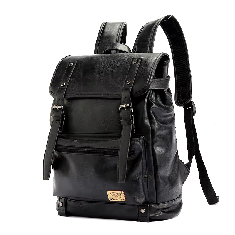 Three Box Brand Leather Men Women Korean Backpack Male Travel Casual Daypacks For Teenagers Back Pack Bagpack Mochila