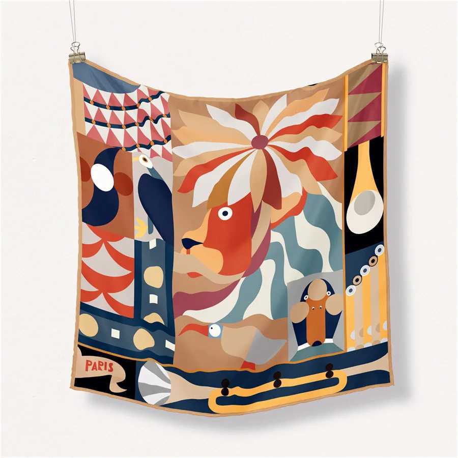 Twill Silk Scarf Woman in Painting Square Scarves Wrs Bandana Small Hijab Silk Foulards Tie Headband Neckerchief 53CM W250118