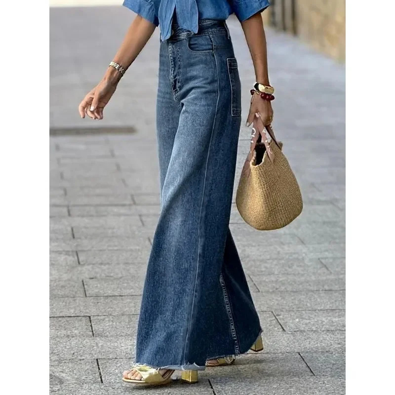 Modigirl Womens Casual Blue Jeans Pants Autumn Spring Vintage Bottoms with Pockets Woman HighWaisted Straight Leg Denim 250122