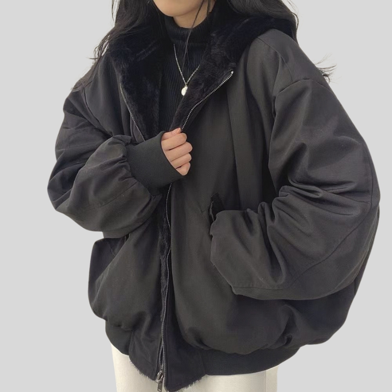 South Korea velvet thickened two sides wear lamb wool cotton clothes women's coat winter new loose hooded cotton coat top