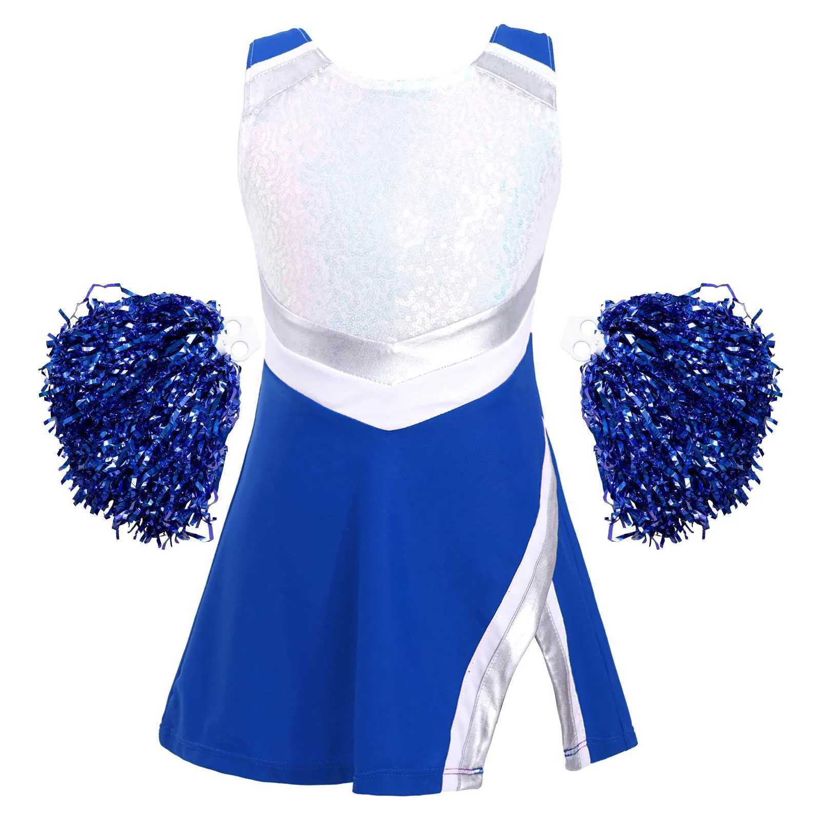 Childrens girls cheerleading costume sleeveless cheerleading costume with flower ball set stage performance cosplay DancewearW250121