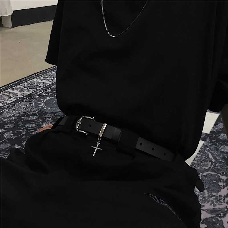 Cross Pendant Jean Pants Belt Fashion Retro Men Woman Black Thin Belts PU Leather Metal Pin Buckle Hip Hop Students Waistband W250120