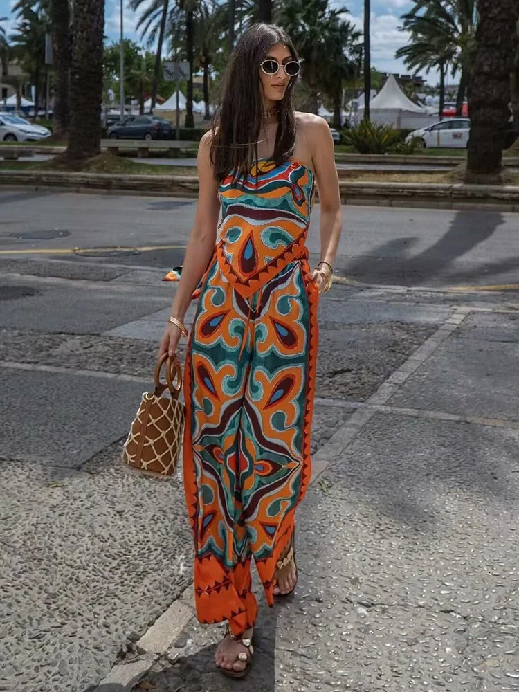 Vintage Women Loose Boho Two Piece Set Summer Fashion Ladies Vocation Satin Pant Sets Chic Female Trouser Suit Outfits 250118
