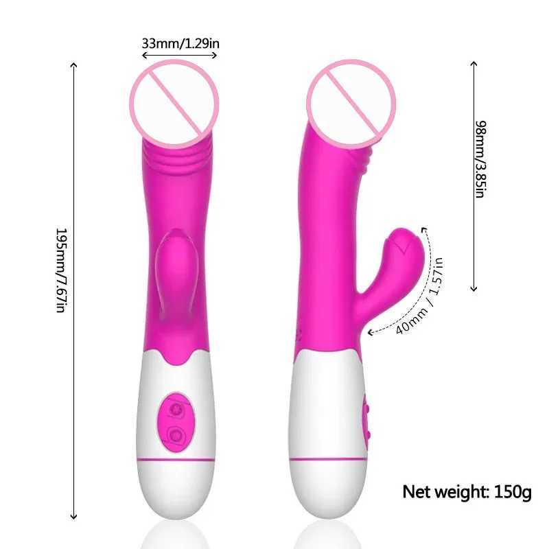 Silicone G-spot fake penis rabbit vibrator dual vibration 30 speed female vaginal labia massager adult sex toy W250117