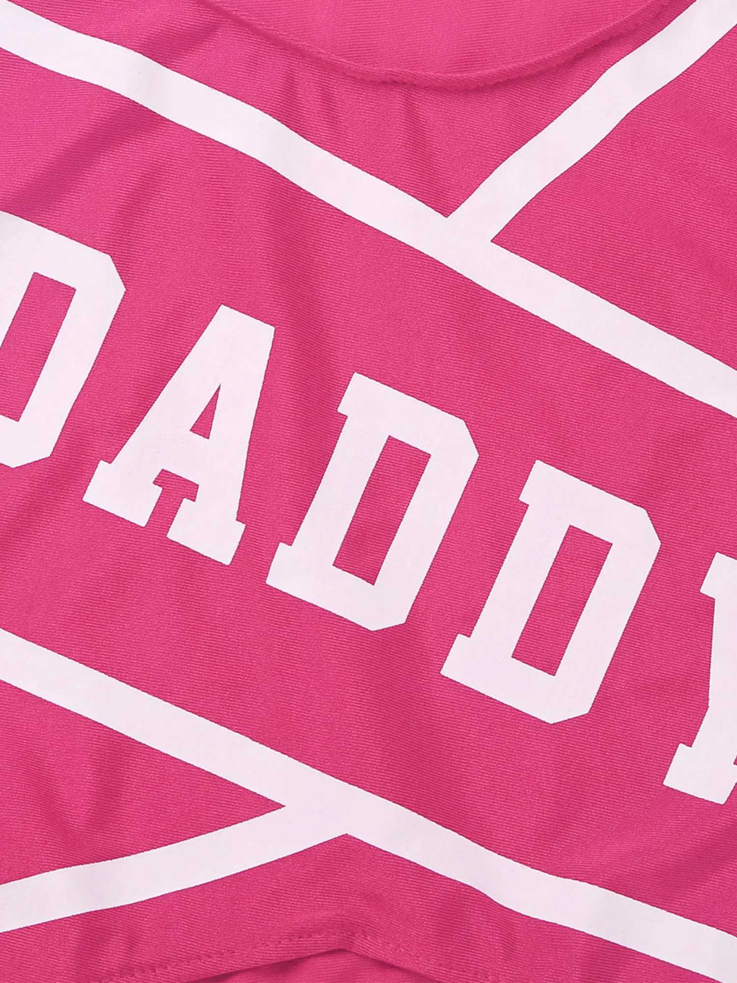 2Pcs Women School Girls Cheerleading Uniforms Set DADDY Printed Cheerleader Costume Sleeveless Crop Top with Mini Pleated SkirtW250121