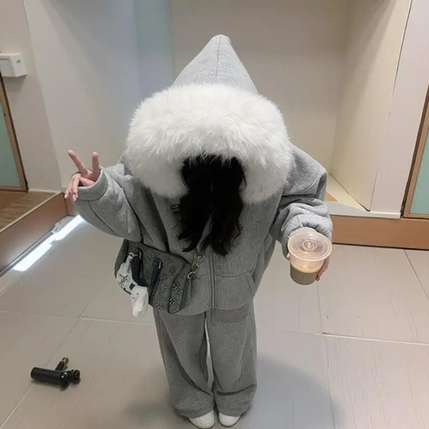 American Streetwear Goth Baggy Long-sleeved Women Fur Collar Spliced Zip Up Hoodies Sweatshirt Autumn and Winter Warm Jacket 250109