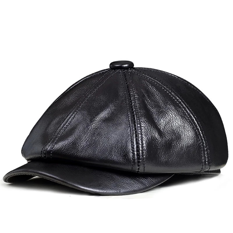 Genuine Leather Hat Cap belt Cowhide beret Warm winter cotton men padding hunting cap/hat ear flap 250120